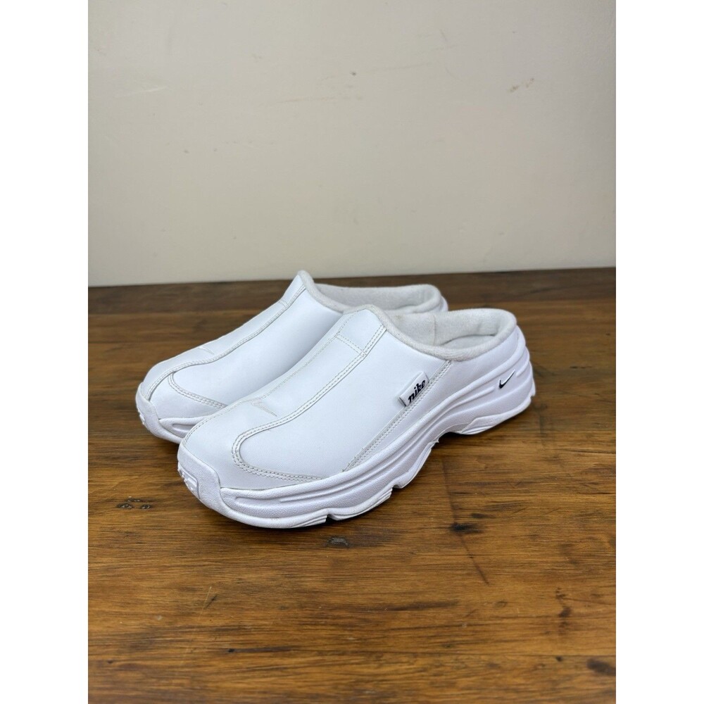 Rare 2008 Nike AfterParty Clogs White Leather Comfort Sneaker Mule Women’s 7 Y2K